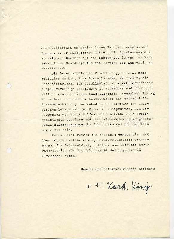 Schreiben Kardinal König - Bruno Kreisky 1973
