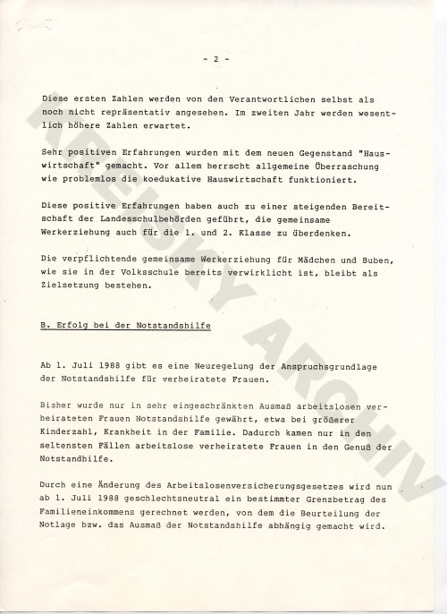 Presseerklärung Johanna Dohnal 1988