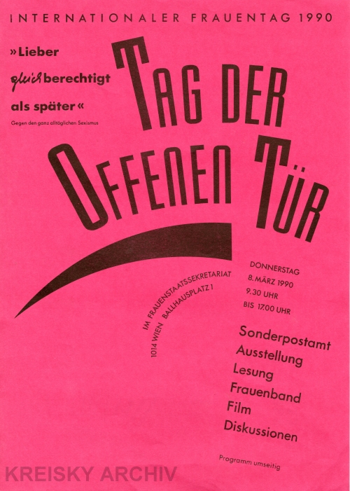 Flugblatt des Frauenstaatsekretariats zum Frauentag 1990